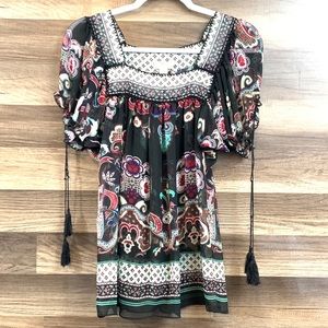 Yvos  Boho Floral Semi-Sheer Summer Blouse Size S
